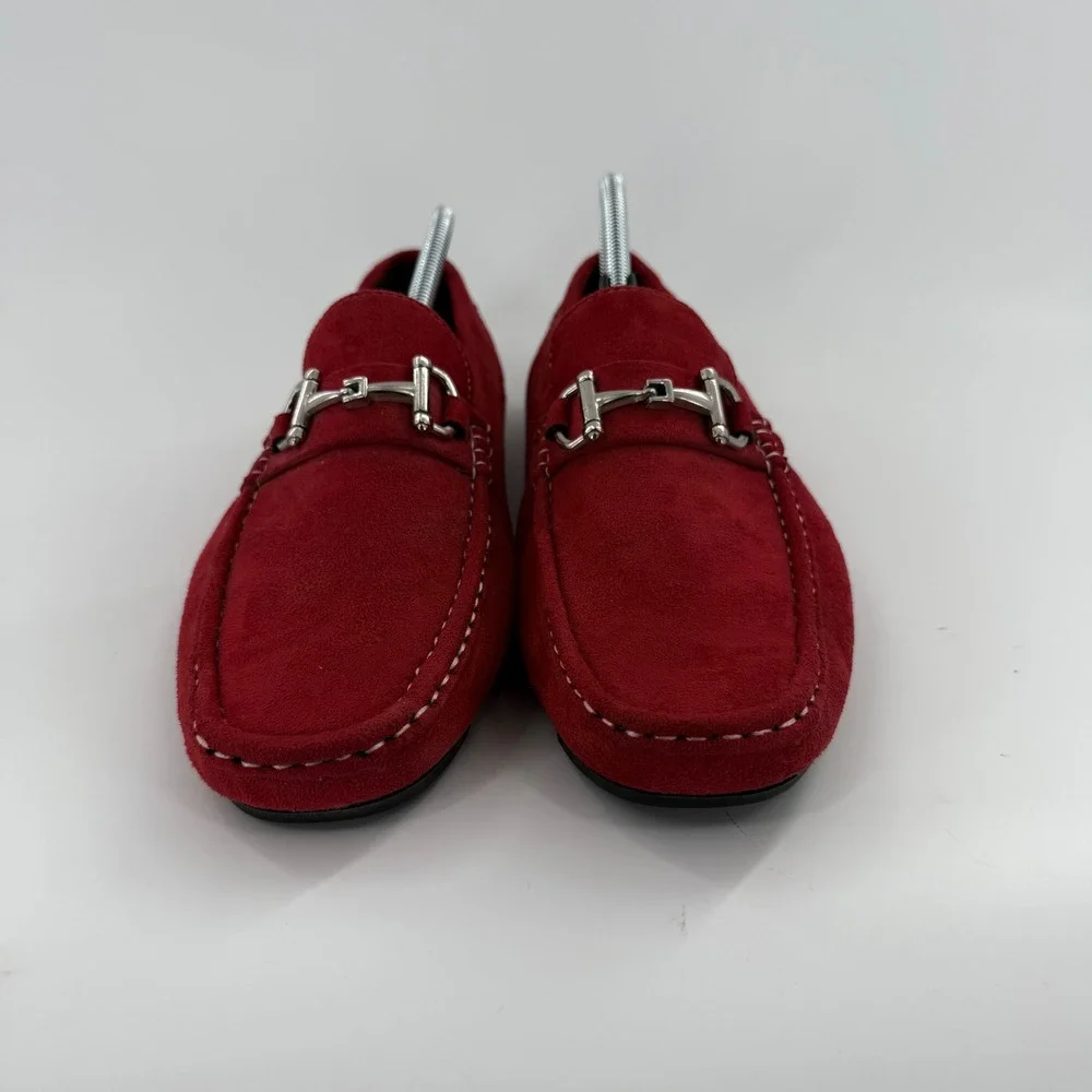 David Stone‎ Mens Red Faux Suede Bit Driving Loafers Size 11 045249 Moc Toe